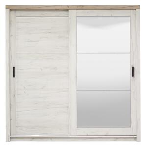 Šatníková skriňa s posuvnými dverami a zrkadlom Henry - dub biely/dub šedý