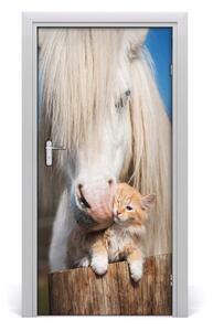 Samolepiace fototapety na dvere Biely kôň s mačkou 95x205 cm
