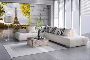 DIMEX | Vliesová fototapeta na stenu Seina v Paríži MS-3-0028 | 225 x 250 cm | zelená, šedá, béžová