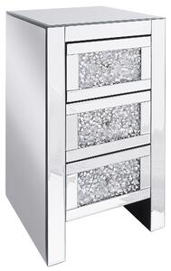 Nočný stolík strieborný so zrkadlovým efektom 3 zásuvky 60 x 30 x 30 cm moderný elegantný obývacia izba spálňa