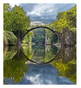 DIMEX | Vliesová fototapeta na stenu Krajina s oblúkovým mostom MS-3-0060 | 225 x 250 cm | zelená, modrá, šedá