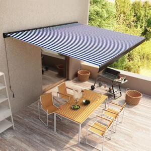 Maison Exclusive – Manuálna markíza, 4 x 3 m, modro-biela, 100% polyester