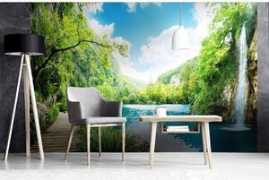 DIMEX | Vliesové fototapety na stenu Relax v lese MS-5-0085 | 375 x 250 cm | zelená, modrá, biela, béžová