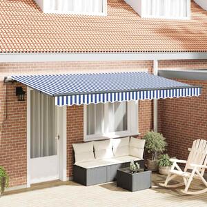 Maison Exclusive – Manuálna markíza, 3,5 x 2 m, modro-biely prúžkovaný vzor, 100% polyester