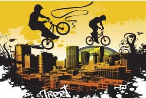 DIMEX | Vliesové fototapety na stenu Cyklisté MS-5-0326 | 375 x 250 cm | žltá, čierna, oranžová