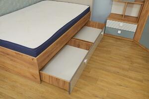 Študentská posteľ s úložným priestorom Ezra 120x200cm - dub zlatý/krémová/biela