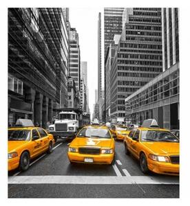DIMEX | Vliesová fototapeta na stenu Taxi v meste MS-3-0008 | 225 x 250 cm | čiernobiela, žltá