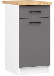 Ak furniture Kuchynská skrinka OLIVIE 40x85 cm matná biela/matná grafitová sivá/dub prírodný