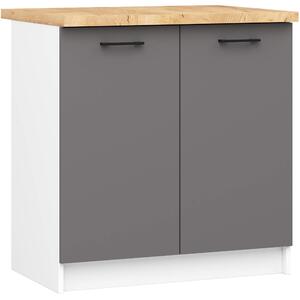 Ak furniture Kuchynská skrinka OLIVIE 80x85 cm matná biela/matná grafitovo šedá/dub prírodný