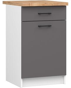 Ak furniture Kuchynská skrinka OLIVIE 50x85 cm matná biela/matná grafitovo šedá/dub prírodný