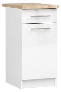 Ak furniture Kuchynská skrinka Olivie S 40 cm 1D 1S biela/biely lesk/dub sonoma