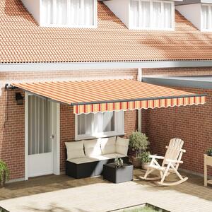 Maison Exclusive – Manuálna markíza, 4 x 3 m, žlto-oranžový prúžkovaný vzor, 100% polyester