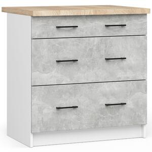 Ak furniture Kuchynská skrinka Olivie S 80 cm 3S biela/betón/dub sonoma