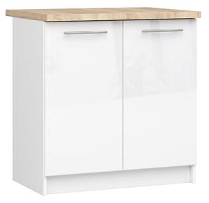 Ak furniture Kuchynská skrinka Olivie S 80 cm 2D biela/biely lesk/dub sonoma