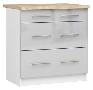 Ak furniture Kuchynská skrinka Olivie S 80 cm 3S biela/metalický lesk/dub sonoma