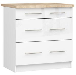 Ak furniture Kuchynská skrinka Olivie S 80 cm 3S biela/biely lesk/dub sonoma