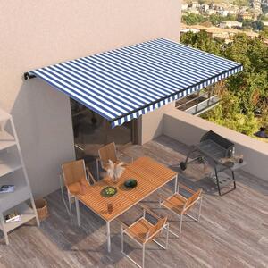 Maison Exclusive – Manuálna markíza, 5 x 3,5 m, modro-biele pruhy, 100% polyester