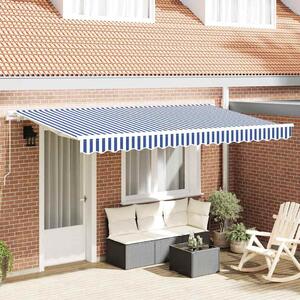 Maison Exclusive – Manuálna markíza, 4 x 2 m, modro-biela, 100% polyester