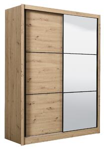 Šatníková skriňa s posuvnými dverami a zrkadlom Debby 165 - dub artisan