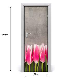 Samolepiace fototapety na dvere ružové tulipány 75x205 cm