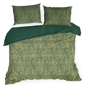 Kvalitné zelené posteľné obliečky bavlnený satén so zlatým vzorom listov Zelená