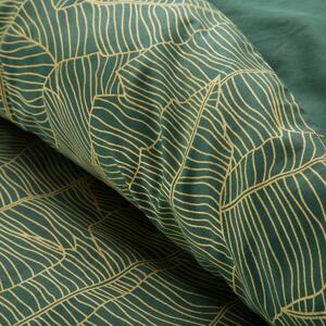 Kvalitné zelené posteľné obliečky bavlnený satén so zlatým vzorom listov Zelená