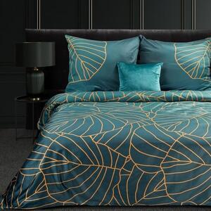 Kvalitné tyrkysovo zelené posteľné obliečky bavlnený satén s motívom botanických listov Tyrkysová