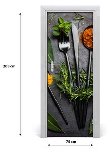 Fototapeta dvere samolepiace príbory a koreninami 75x205 cm