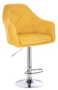 Barová stolička ANDORA VELUR na striebornom tanieri - žltá