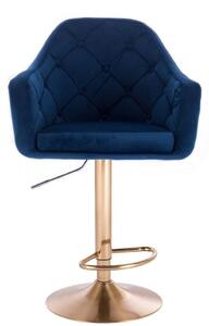 LuxuryForm Barová stolička ANDORA VELUR na zlatom tanieri - modrá