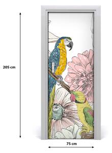 Samolepiace fototapety na dvere Papagáje a kvety 75x205 cm