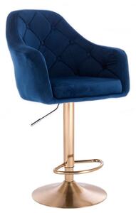 LuxuryForm Barová stolička ANDORA VELUR na zlatom tanieri - modrá
