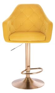 Barová stolička ANDORA VELUR na zlatom tanieri - žltá