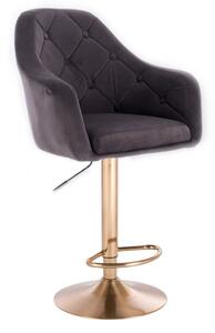 LuxuryForm Barová stolička ANDORA VELUR na zlatom tanieri - šedá