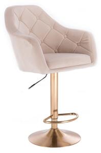 LuxuryForm Barová stolička ANDORA VELUR na zlatom tanieri - krémová