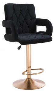 LuxuryForm Barová stolička BOSTON VELUR na zlatom tanieri - čierna