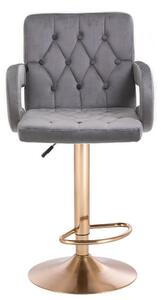 LuxuryForm Barová stolička BOSTON VELUR na zlatom tanieri - šedá
