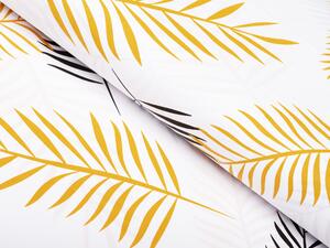 Bavlnená látka/plátno Sandra SA-219 Zlaté a čierne palmové listy na bielom - šírka 160 cm