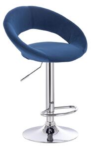 Barová stolička NAPOLI VELUR na striebornom tanieri - modrá