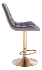 LuxuryForm Barová stolička PARIS VELUR na zlatom tanieri - šedá