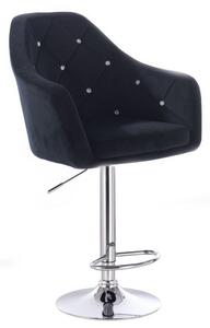 LuxuryForm Barová stolička ROMA VELUR na striebornom tanieri - čierna