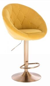 Barová stolička VERA VELUR na zlatom tanieri - žltá