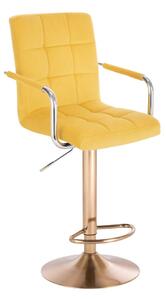 LuxuryForm Barová stolička VERONA VELUR na zlatom tanieri - žltá