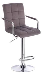 LuxuryForm Barová stolička VERONA VELUR na striebornom tanieri - tmavo šedá