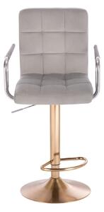 LuxuryForm Barová stolička VERONA VELUR na zlatom tanieri - svetlo šedá