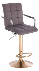 LuxuryForm Barová stolička VERONA VELUR na zlatom tanieri - tmavo šedá