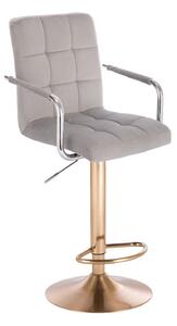 LuxuryForm Barová stolička VERONA VELUR na zlatom tanieri - svetlo šedá