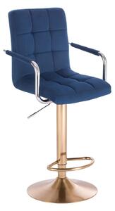 LuxuryForm Barová stolička VERONA VELUR na zlatom tanieri - modrá