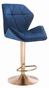 LuxuryForm Barová stolička MILANO MAX VELUR na zlatom tanieri - modrá