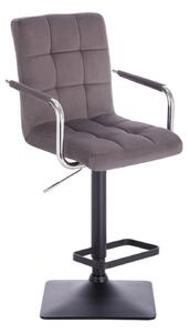 LuxuryForm Barová stolička VERONA VELUR na čierne základni - tmavo šedá
